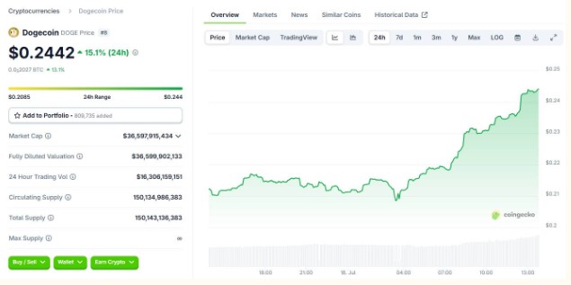 Biến động giá DOGE trong 24 giờ gần nhất