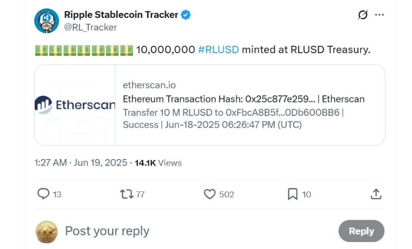 Ripple vừa phát hành thêm 10 triệu RLUSD