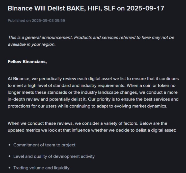 Thông báo của Binance