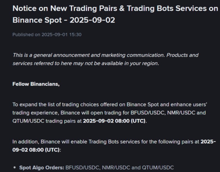 Thông báo từ Binance
