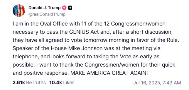 Bài đăng của trump trên truth social 