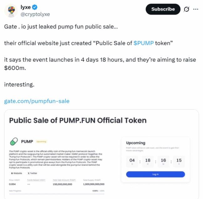 Thông tin sàn Gate.io niêm yết token PUMP